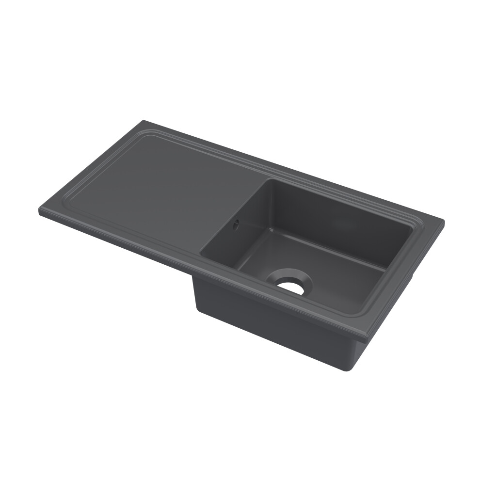 Fireclay Ceramic Single Bowl Kitchen Sink & Plain Drainer - 1010mm - Soft Black