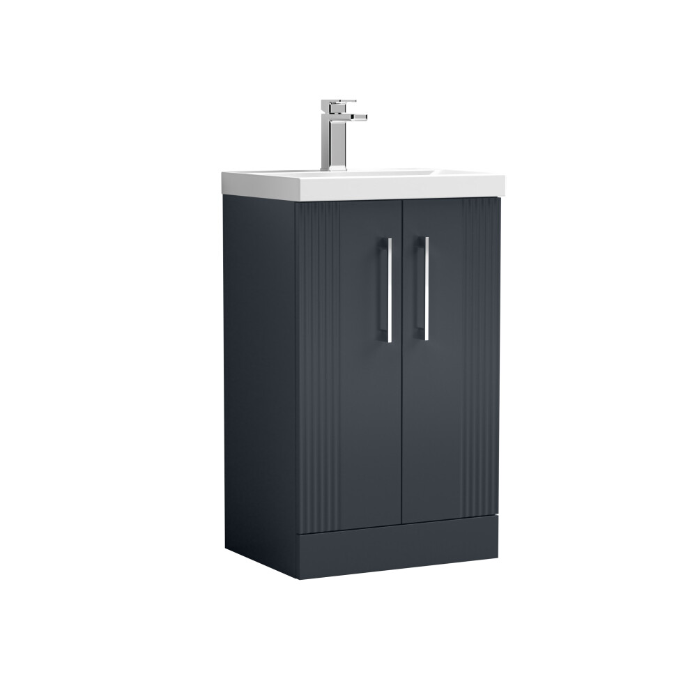 Retro 2 Door Floor Standing Vanity Unit with Thin-Edge 1 Tap Hole Ceramic Basin - 500mm - Satin Soft Black - Balterley