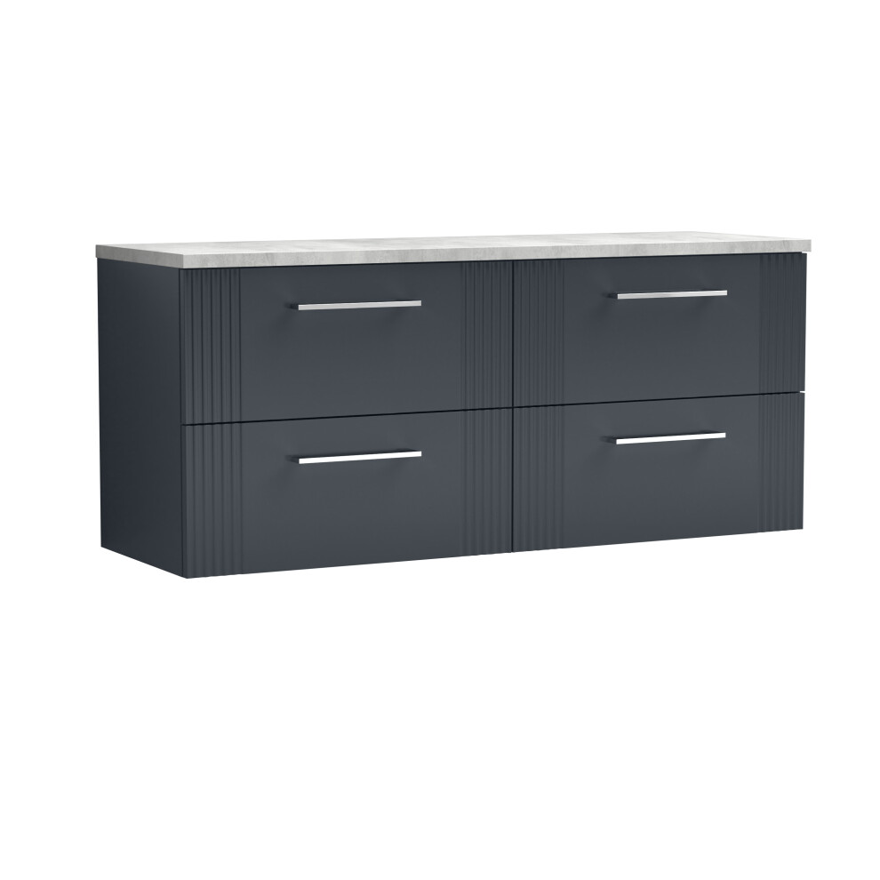 Retro 4 Drawer Wall Hung Vanity Unit with Bellato Grey Laminate Worktop - 1200mm - Satin Soft Black - Balterley