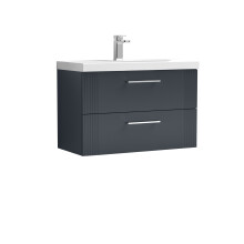 Retro 2 Drawer Wall Hung Vanity Unit with Mid-Edge 1 Tap Hole Ceramic Basin - 800mm - Satin Soft Black - Balterley