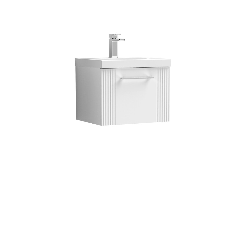 Retro 1 Drawer Wall Hung Vanity Unit with Mid-Edge 1 Tap Hole Ceramic Basin - 500mm - Satin White - Balterley