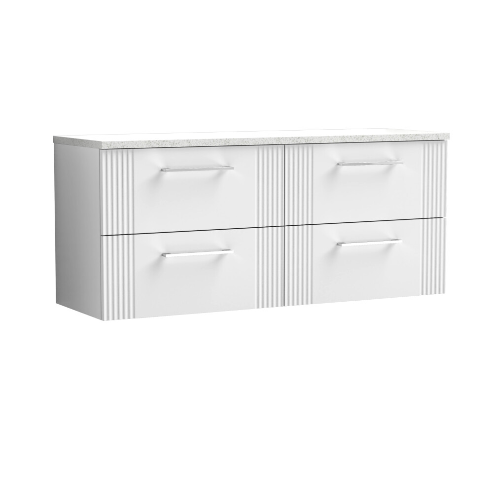 Retro 4 Drawer Wall Hung Vanity Unit with Sparkling White Laminate Worktop - 1200mm - Satin White - Balterley