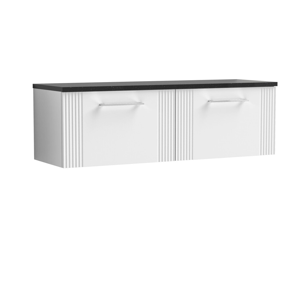 Retro 2 Drawer Wall Hung Vanity Unit with Sparkling Black Laminate Worktop - 1200mm - Satin White - Balterley