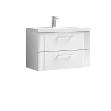 Retro 2 Drawer Wall Hung Vanity Unit with Mid-Edge 1 Tap Hole Ceramic Basin - 800mm - Satin White - Balterley