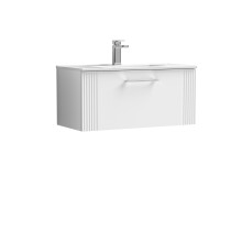 Retro 1 Drawer Wall Hung Vanity Unit with Minimalist 1 Tap Hole Ceramic Basin - 800mm - Satin White - Balterley