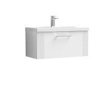 Retro 1 Drawer Wall Hung Vanity Unit with Mid-Edge 1 Tap Hole Ceramic Basin - 800mm - Satin White - Balterley