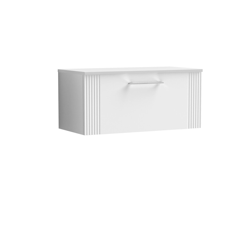 Retro 1 Drawer Wall Hung Vanity Unit with Colour Coordinating Worktop - 800mm - Satin White - Balterley