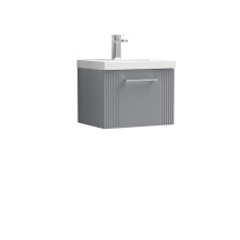 Retro 1 Drawer Wall Hung Vanity Unit with Mid-Edge 1 Tap Hole Ceramic Basin - 500mm - Satin Grey - Balterley