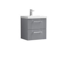 Retro 2 Drawer Wall Hung Vanity Unit with Mid-Edge 1 Tap Hole Ceramic Basin - 500mm - Satin Grey - Balterley