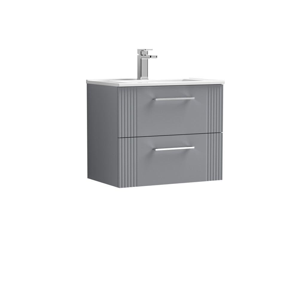 Partial Fluted 2 Drawer Wall Hung Vanity Unit with 1 Tap Hole Minimalist Basin - 600mm - Satin Grey-image-OPC-PF2ZQVS-NEW