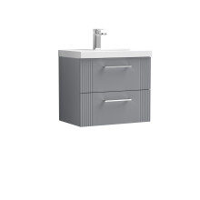 Retro 2 Drawer Wall Hung Vanity Unit with Mid-Edge 1 Tap Hole Ceramic Basin - 600mm - Satin Grey - Balterley