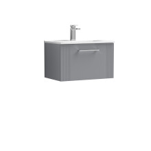 Retro 1 Drawer Wall Hung Vanity Unit with Minimalist 1 Tap Hole Ceramic Basin - 600mm - Satin Grey - Balterley