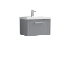 Retro 1 Drawer Wall Hung Vanity Unit with Mid-Edge 1 Tap Hole Ceramic Basin - 600mm - Satin Grey - Balterley