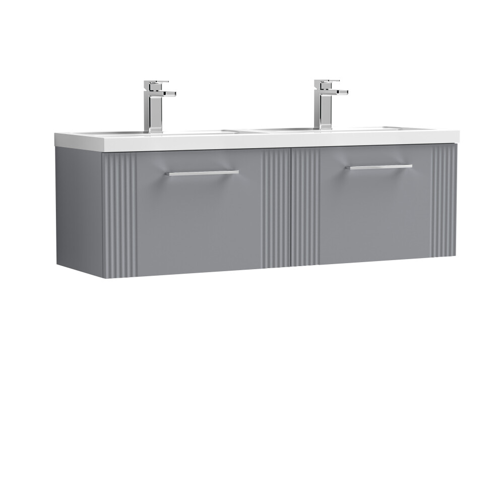 Retro 2 Drawer Wall Hung Vanity Unit with Double Polymarble Basin - 1200mm - Satin Grey - Balterley