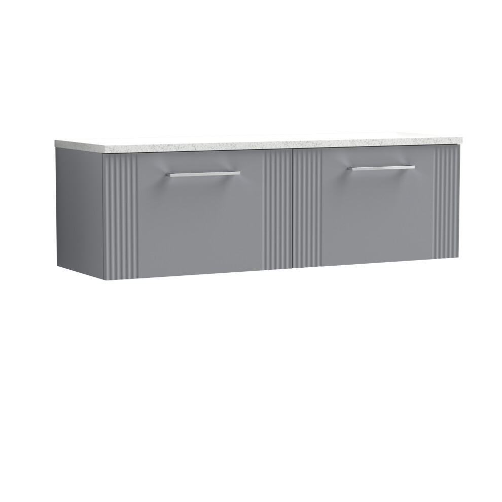 Retro 2 Drawer Wall Hung Vanity Unit with Sparkling White Laminate Worktop - 1200mm - Satin Grey - Balterley