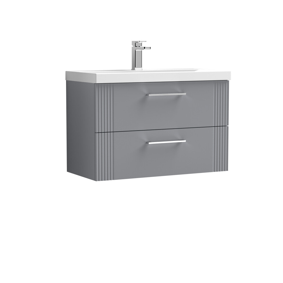Retro 2 Drawer Wall Hung Vanity Unit with Mid-Edge 1 Tap Hole Ceramic Basin - 800mm - Satin Grey - Balterley-image-OPC-PF2ZQXR-NEW