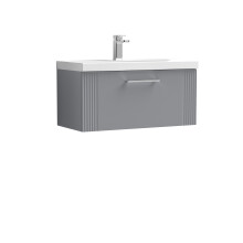Retro 1 Drawer Wall Hung Vanity Unit with Mid-Edge 1 Tap Hole Ceramic Basin - 800mm - Satin Grey - Balterley