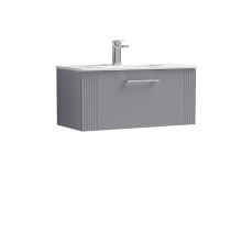 Retro 1 Drawer Wall Hung Vanity Unit with Minimalist 1 Tap Hole Ceramic Basin - 800mm - Satin Grey - Balterley