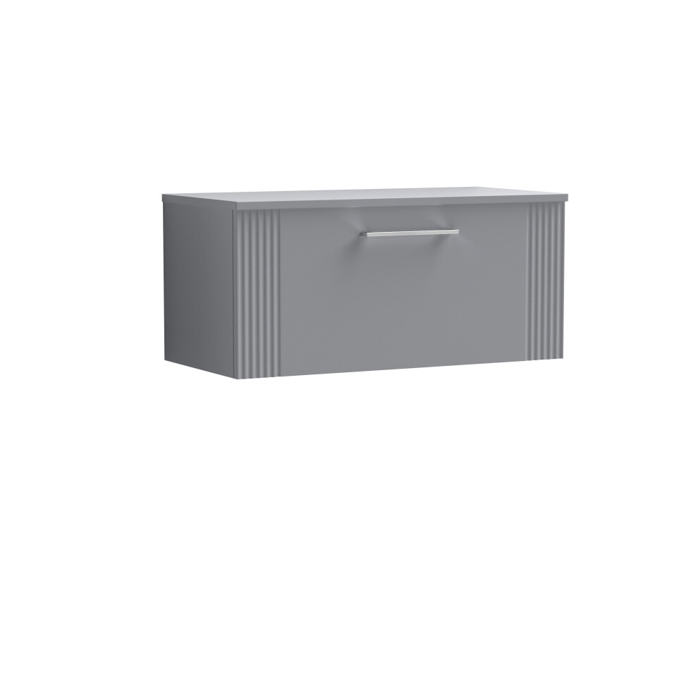 Retro 1 Drawer Wall Hung Vanity Unit with Colour Coordinating Worktop - 800mm - Satin Grey - Balterley