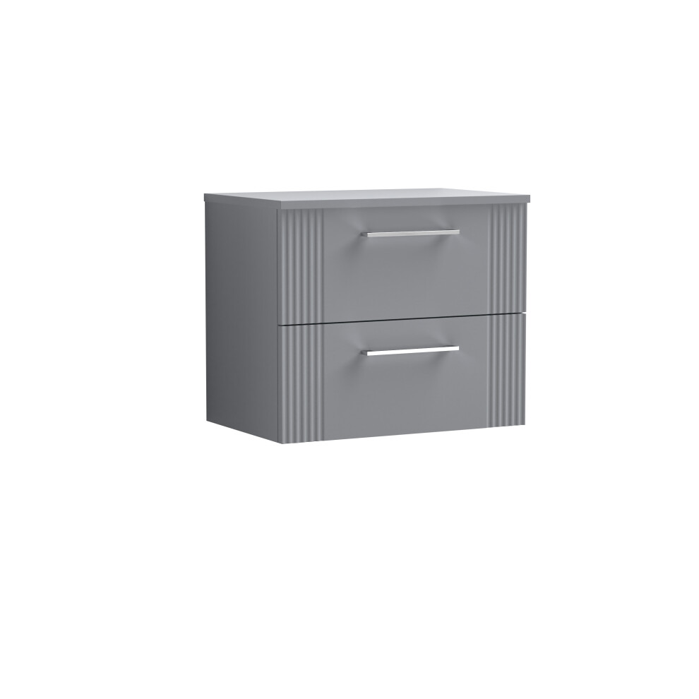 Retro 2 Drawer Wall Hung Vanity Unit with Colour Coordinating Worktop - 600mm - Satin Grey - Balterley