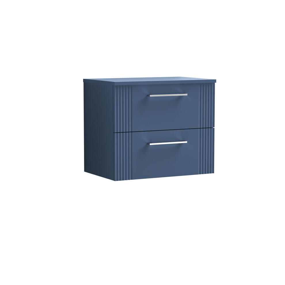 Retro 2 Drawer Wall Hung Vanity Unit with Colour Coordinating Laminate Worktop - 600mm - Satin Blue - Balterley
