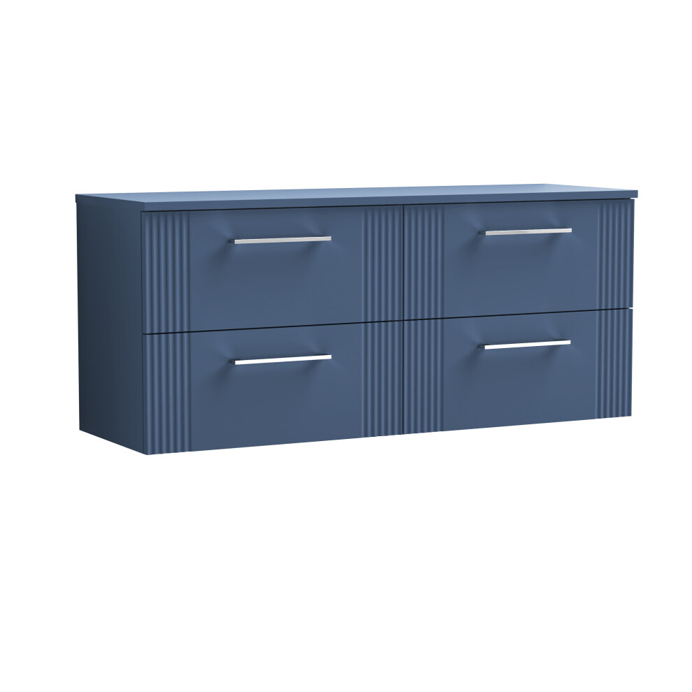 Retro 4 Drawer Wall Hung Vanity Unit With Colour Coordinating Laminate Worktop - 1200mm - Satin Blue - Balterley