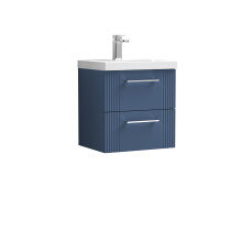 Retro 2 Drawer Wall Hung Vanity Unit with Mid-Edge 1 Tap Hole Ceramic Basin - 500mm - Satin Blue - Balterley