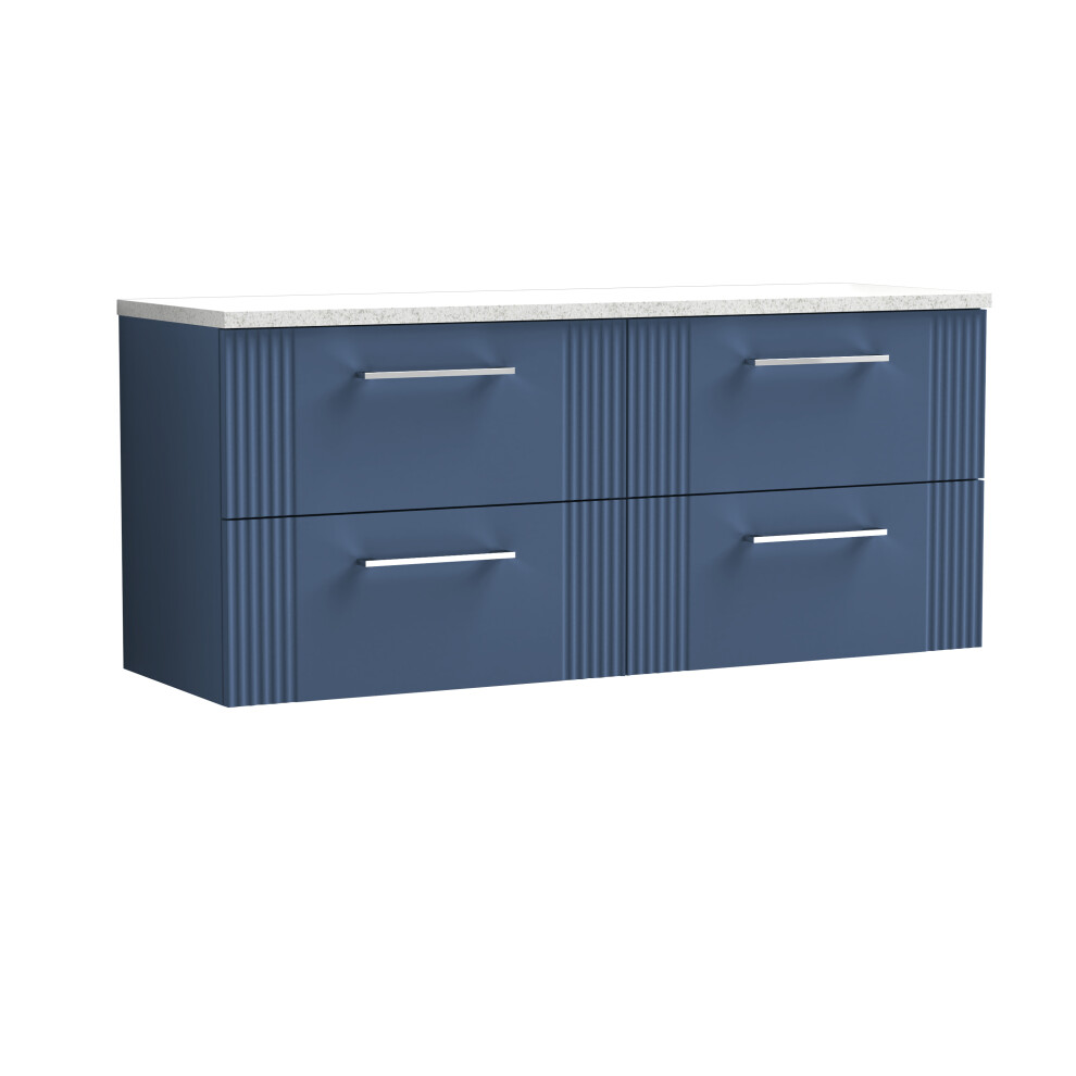 Retro 4 Drawer Wall Hung Vanity Unit with Sparkling White Laminate Worktop - 1200mm - Satin Blue - Balterley