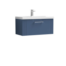 Retro 1 Drawer Wall Hung Vanity Unit with Mid-Edge 1 Tap Hole Ceramic Basin - 800mm - Satin Blue - Balterley