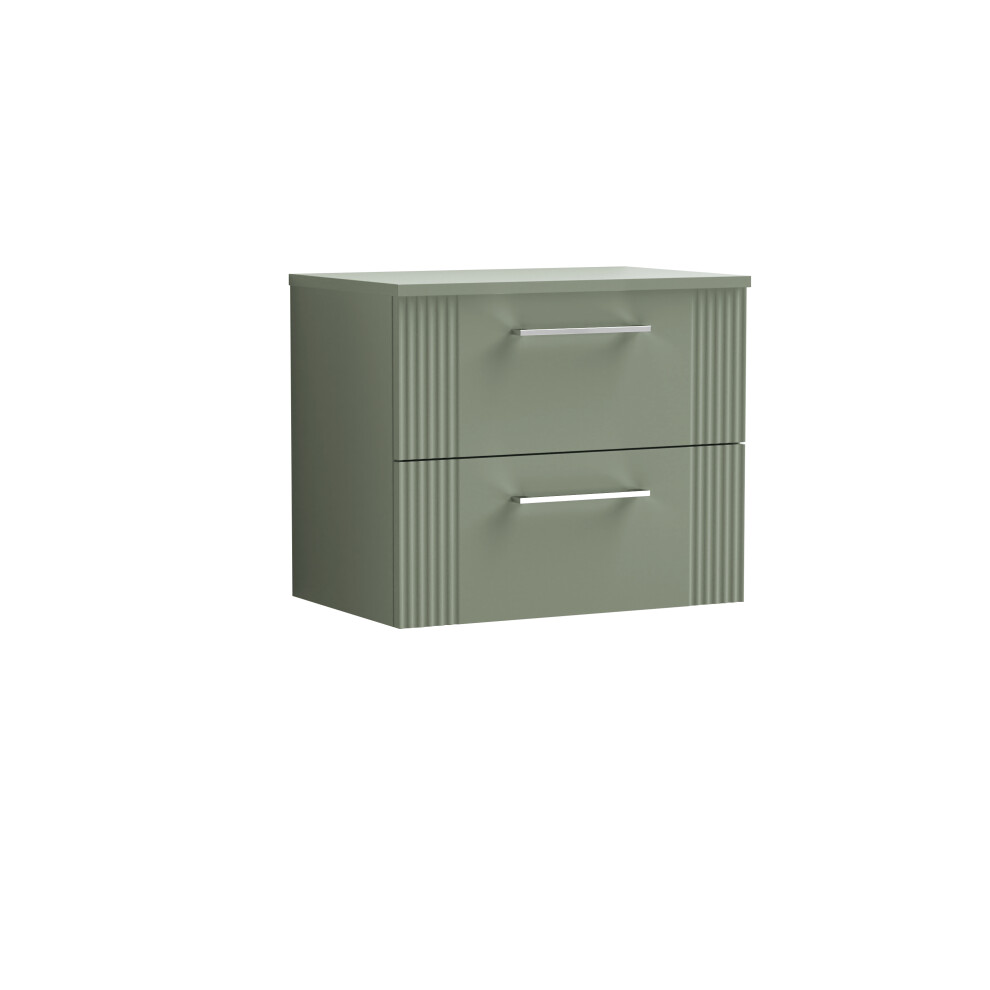 Retro 2 Drawer Wall Hung Vanity Unit with Colour Coordinating Worktop - 600mm - Satin Green - Balterley