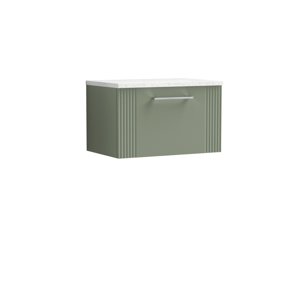 Retro 1 Drawer Wall Hung Vanity Unit with Sparkling White Laminate Worktop - 600mm - Satin Green - Balterley