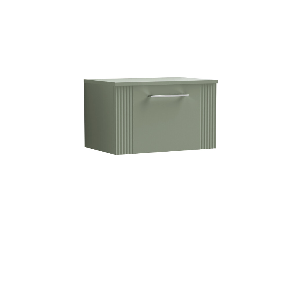 Retro 1 Drawer Wall Hung Vanity Unit with Colour Coordinating Worktop - 600mm - Satin Green - Balterley