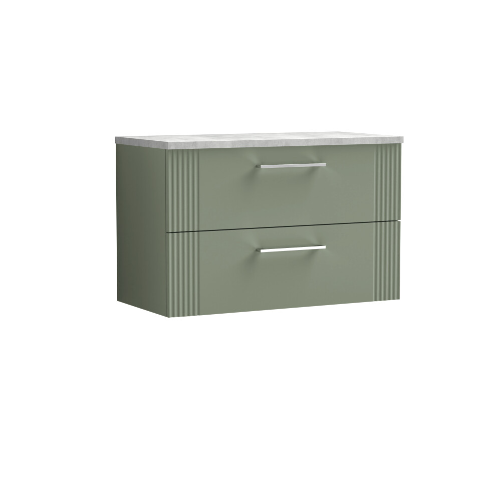 Retro 2 Drawer Wall Hung Vanity Unit with Bellato Grey Laminate Worktop - 800mm - Satin Green - Balterley