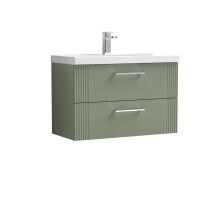 Retro 2 Drawer Wall Hung Vanity Unit with Mid-Edge 1 Tap Hole Ceramic Basin - 800mm - Satin Green - Balterley