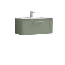 Retro 1 Drawer Wall Hung Vanity Unit with Minimalist 1 Tap Hole Ceramic Basin - 800mm - Satin Green - Balterley