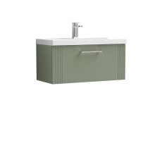 Retro 1 Drawer Wall Hung Vanity Unit with Mid-Edge 1 Tap Hole Ceramic Basin - 800mm - Satin Green - Balterley