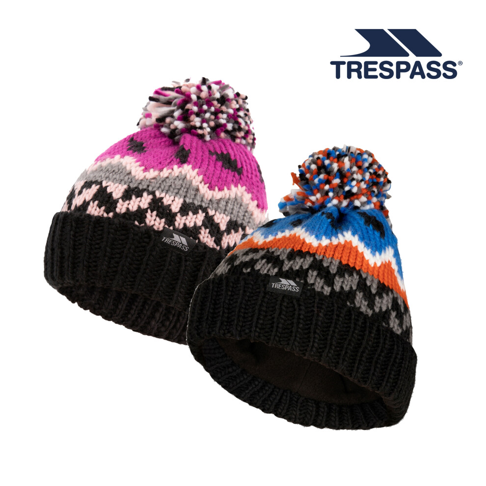 (5/7, Navy / Honeybee) Trespass Kids Pom Pom Hat Fleece Lined Twiglet