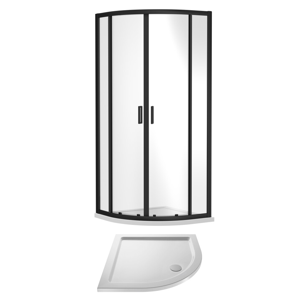 6mm Toughened Safety Glass Quadrant Shower Enclosure and Resin Shower Tray - 800 x 800 x 1900mm - Matt Black Frame - White Tray