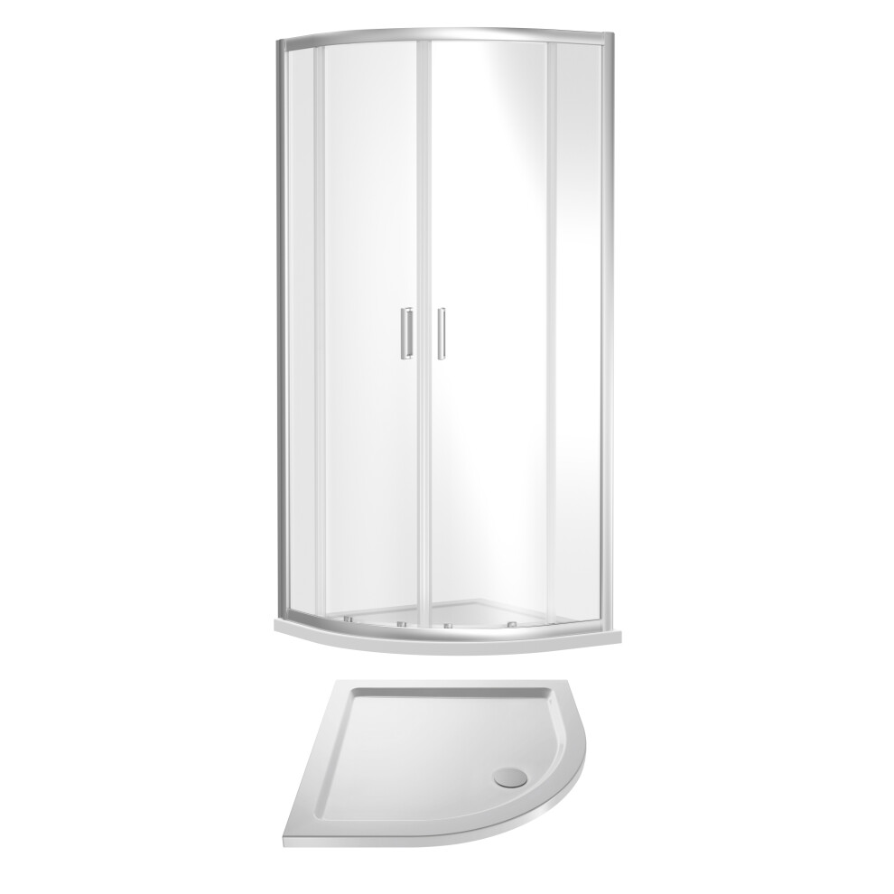 6mm Toughened Safety Glass Quadrant Shower Enclosure and Resin Shower Tray - 800 x 800 x 1900mm - Chrome Frame - White Tray