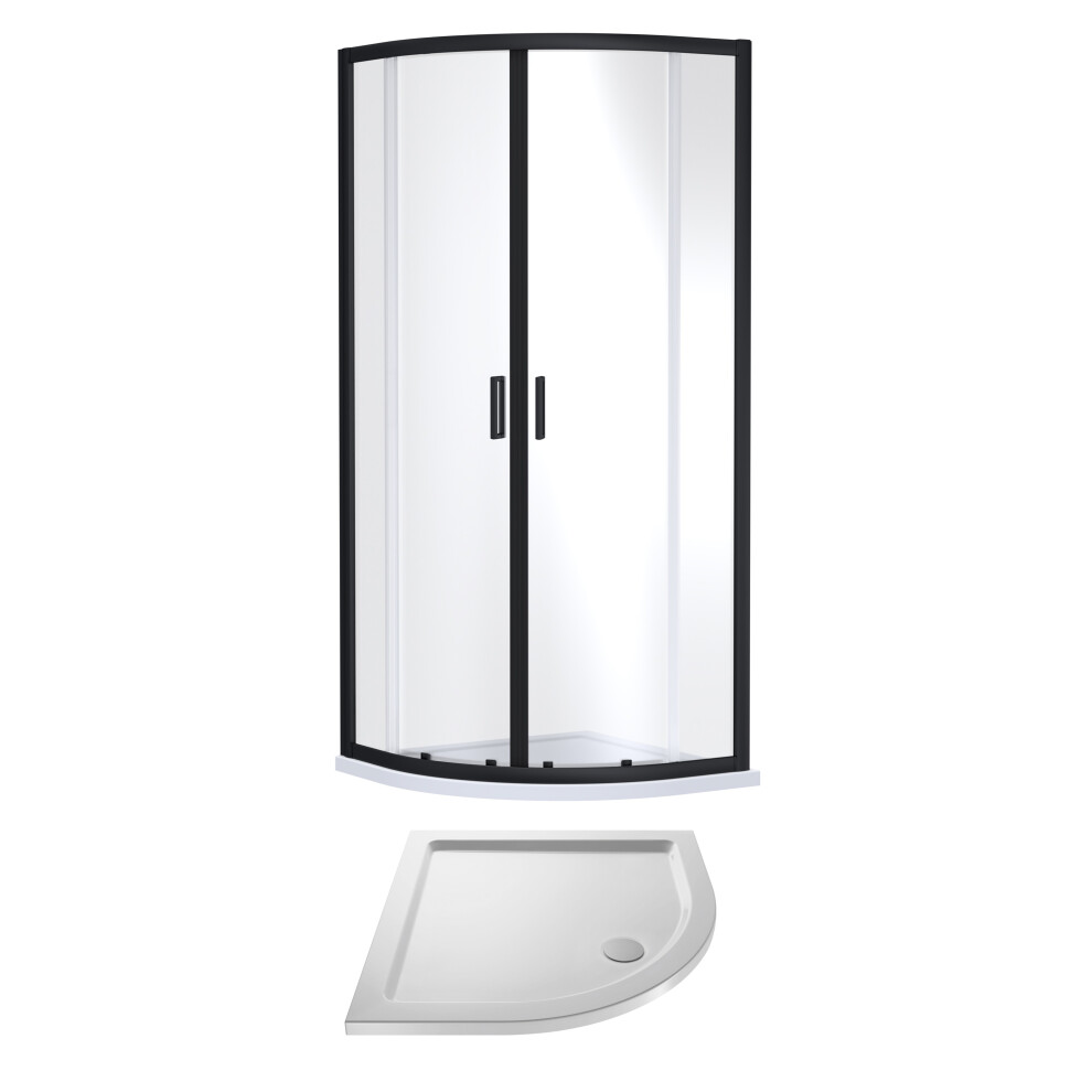 6mm Toughened Safety Glass Quadrant Shower Enclosure and Resin Shower Tray - 900 x 900 x 1900mm - Matt Black Frame -White Tray