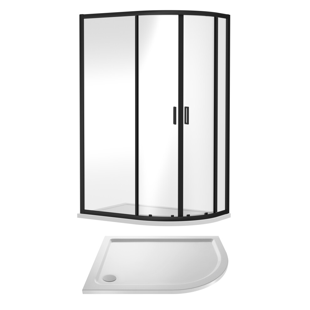 6mm Toughened Safety Glass Right Hand Offset Quadrant Shower Enclosure and Resin Shower Tray - 1200 x 800 x 1900mm - Matt Black Frame - White Tray