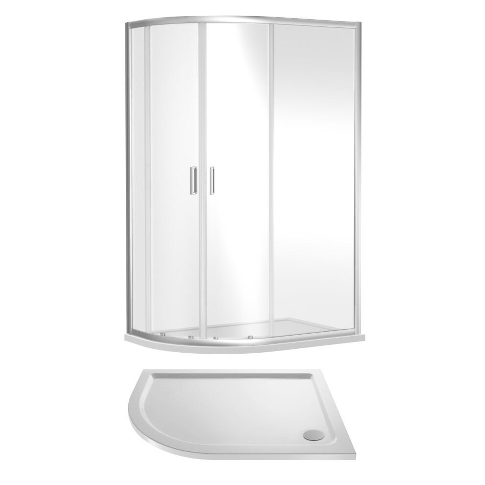 Ruwa 6mm Toughened Safety Glass Offset Quadrant Shower Enclosure and Shower Tray - Left Hand - 1200 x 800mm - Chrome/White - Balterley