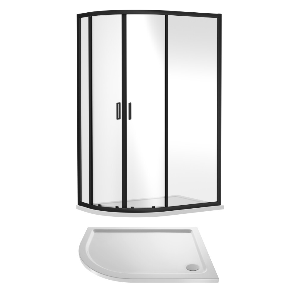 Ruwa 6mm Toughened Safety Glass Offset Quadrant Shower Enclosure and Shower Tray - Left Hand - 1200 x 800mm - Matt Black/White - Balterley