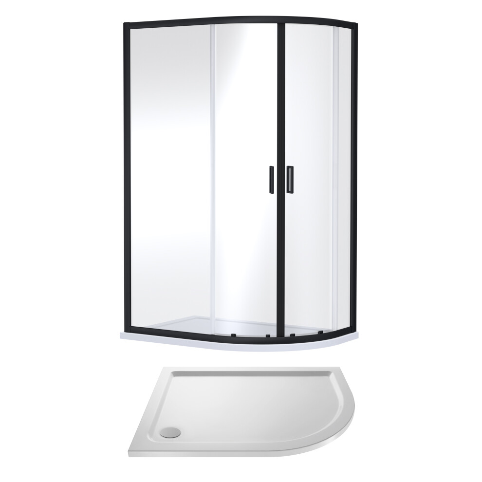 6mm Toughened Safety Glass Right Hand Offset Quadrant Shower Enclosure and Resin Shower Tray - 1200 x 900 x 1900mm - Matt Black Frame - White Tray