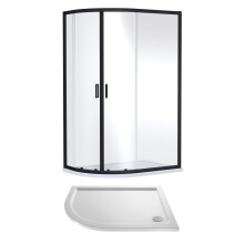 6mm Toughened Safety Glass Light Hand Offset Quadrant Shower Enclosure and Resin Shower Tray - 1200 x 900 x 1900mm - Matt Black Frame - White Tray