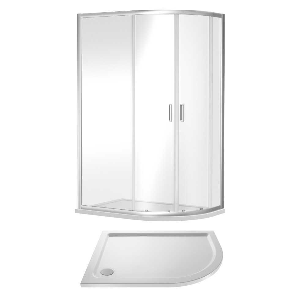 Ruwa 6mm Toughened Safety Glass Offset Quadrant Shower Enclosure and Shower Tray - Right Hand - 1200 x 900mm - Chrome/White - Balterley