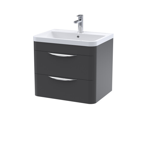 Balterley Wall Hung 2 Drawer Vanity Unit with Ceramic Basin - 600mm - Soft Black