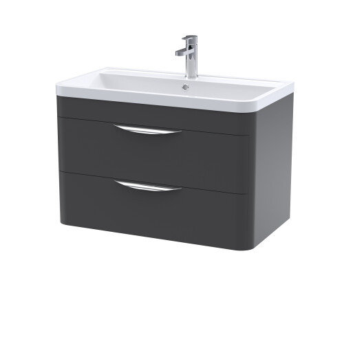 Balterley Wall Hung 2 Drawer Vanity Unit with Ceramic Basin - 800mm - Soft Black 1