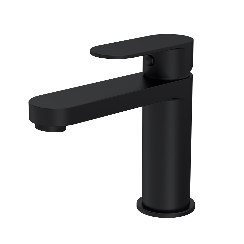 Round Mono Basin Mixer Tap & Push Button Waste - Matt Black - Balterley