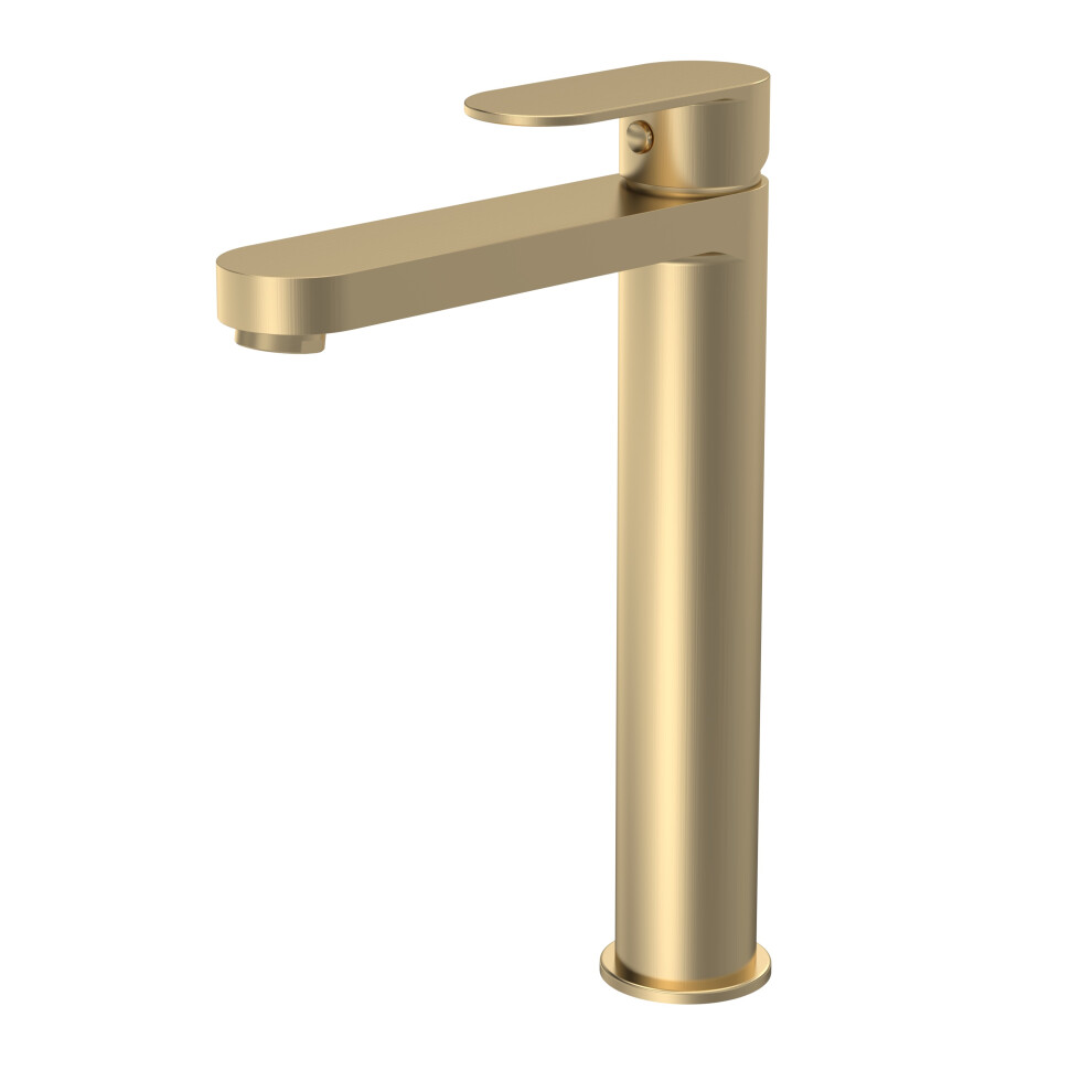 Round Tall Mono Basin Mixer Tap - Brushed Brass